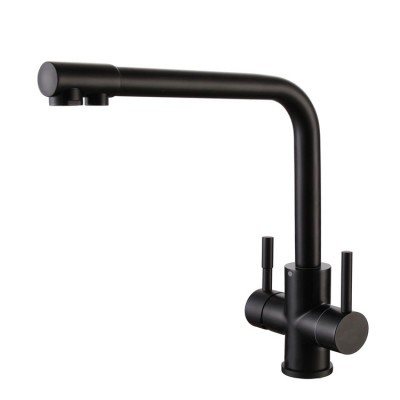 New Style Double Handle 304 Stainless Steel Healthy Drinking Water Filter Black 3 Three Way Mixer Taps Kitchen Sink Faucet